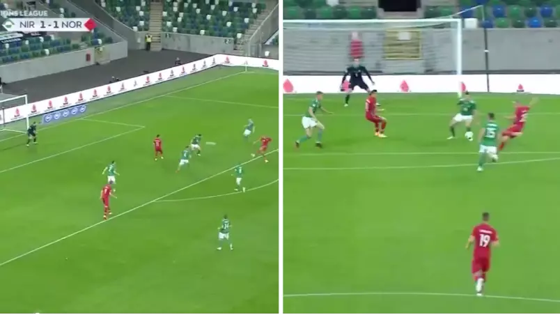 Erling Haaland Smashes Home Incredible Side-Foot Volley For Norway Against Northern Ireland
