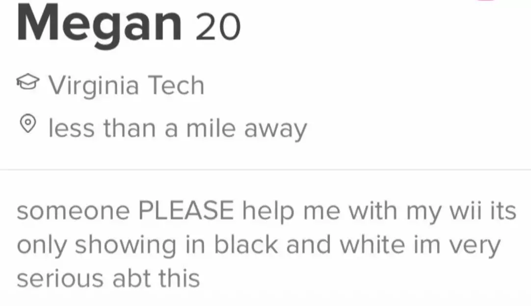 Megan asked for help with her Wii in her Tinder bio.