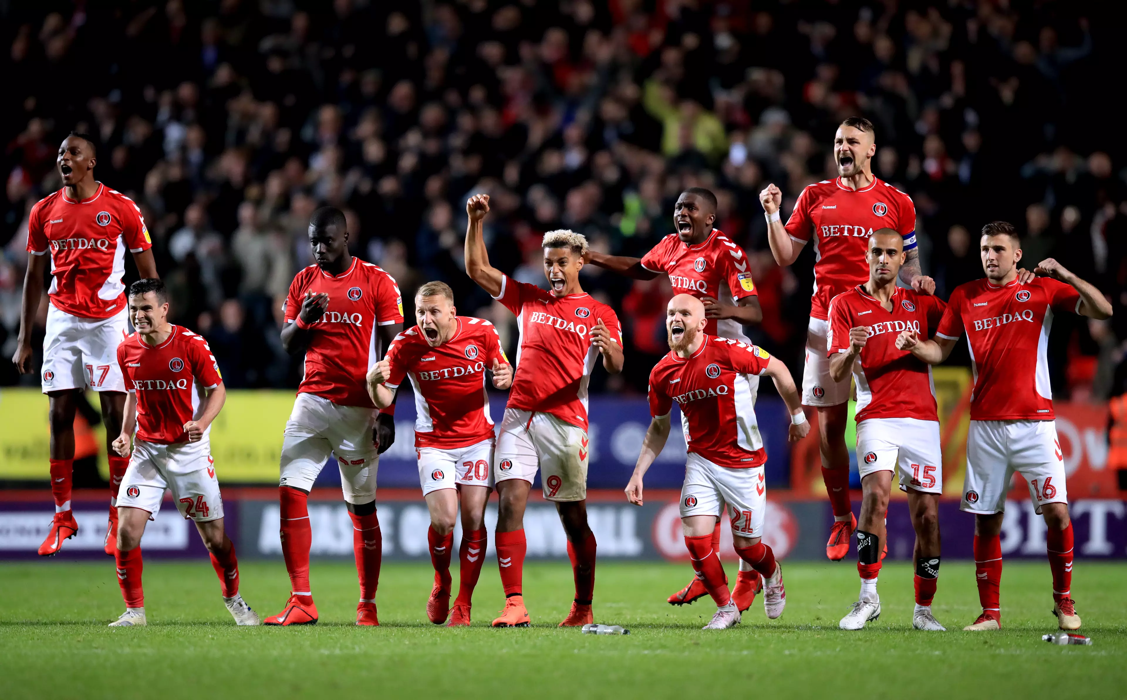 Utter scenes after Charlton win their shootout. Image: PA Images