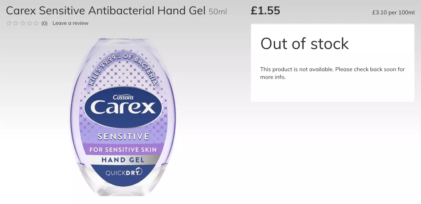 British online supermarket OCADO sold out of hand sanitiser, listing 