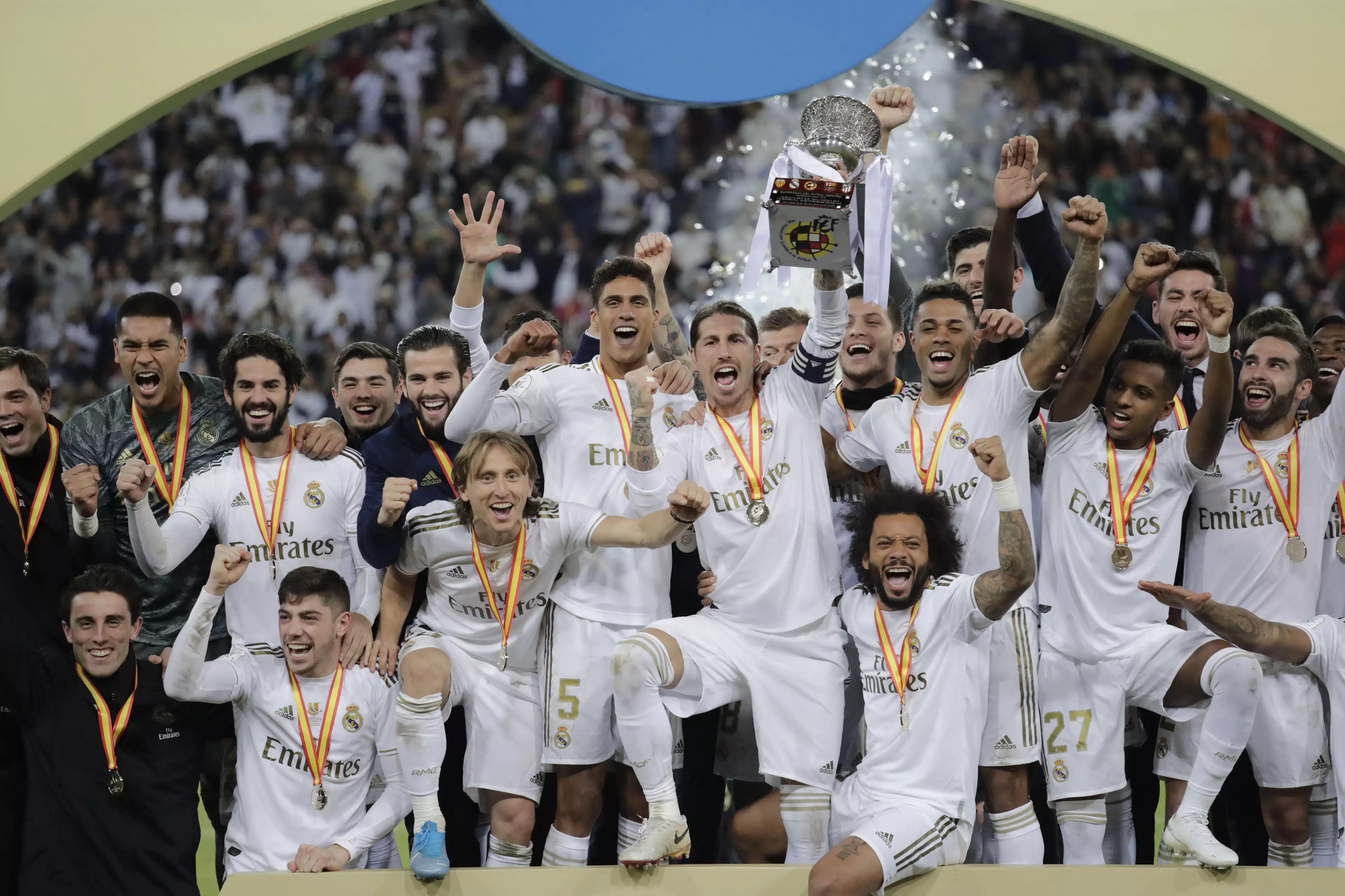 Real celebrate with their latest trophy. Image: PA Images