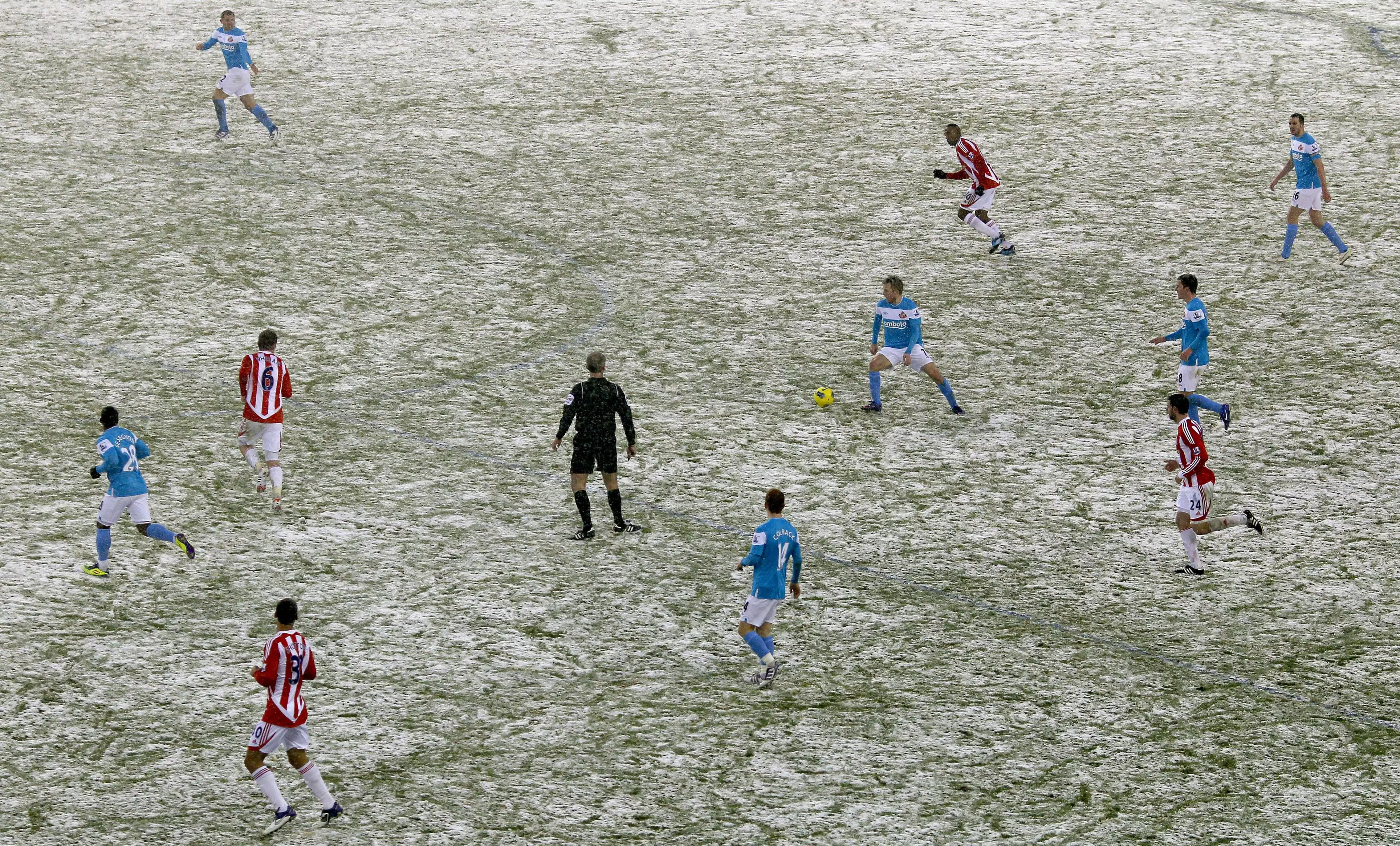 A Premier League fixture in the snow.