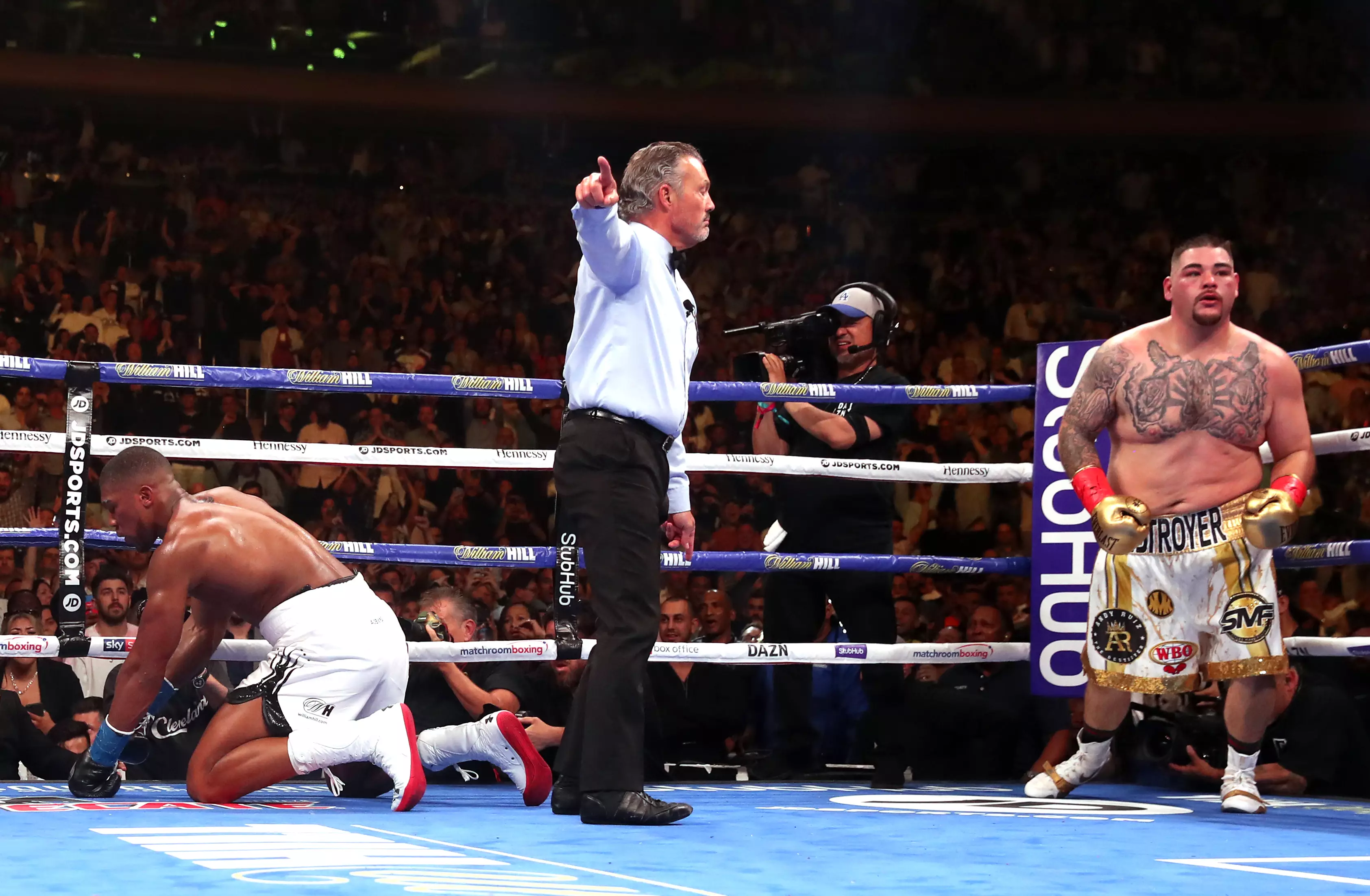 Ruiz knocks down Joshua. Image: PA Images