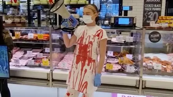 Aussie Vegan Stages Graphic Lamb Protest Inside Coles Supermarket