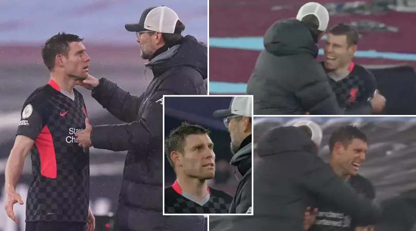James Milner And Jurgen Klopp’s Incredible Touchline Exchange After Initially Kicking Off Over Substitution
