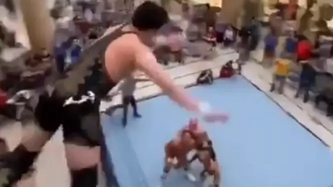 ​Wrestler Launches Himself Into Ring From Shopping Mall Balcony