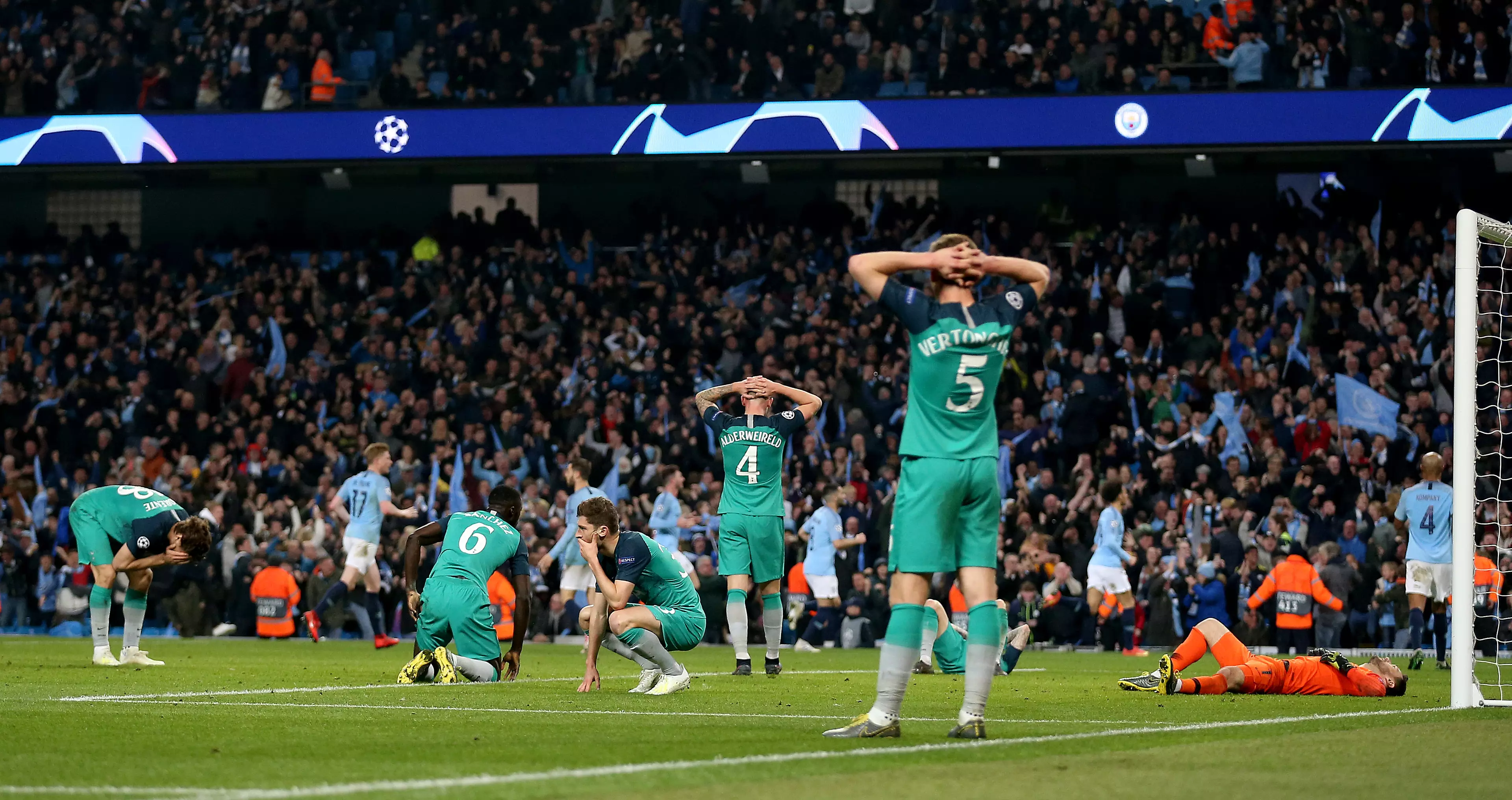 Spurs players thinking they'd been knocked out of the Champions League. Image: PA Images
