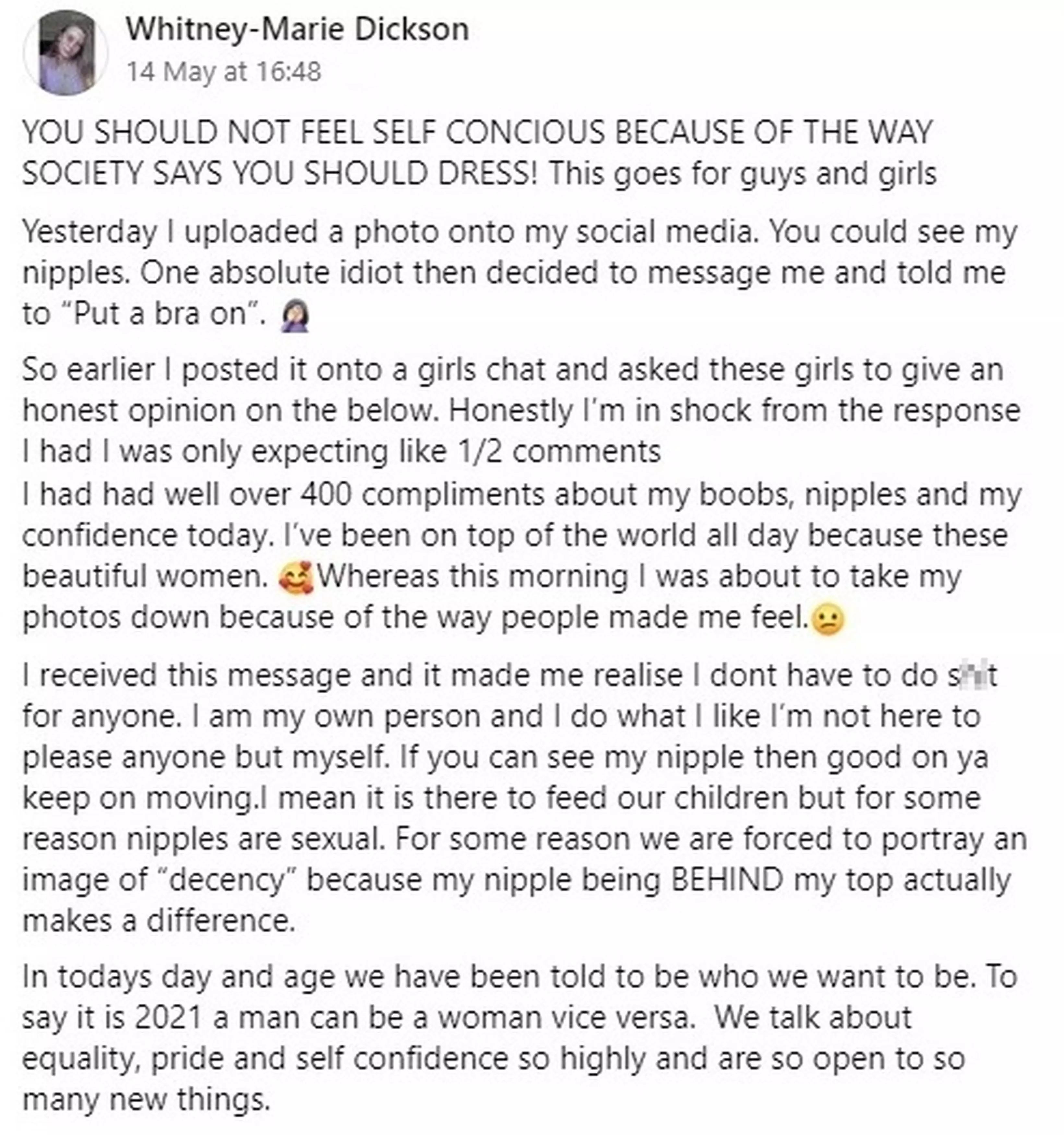 Whitney found a lot of support when she shared her story to social media (