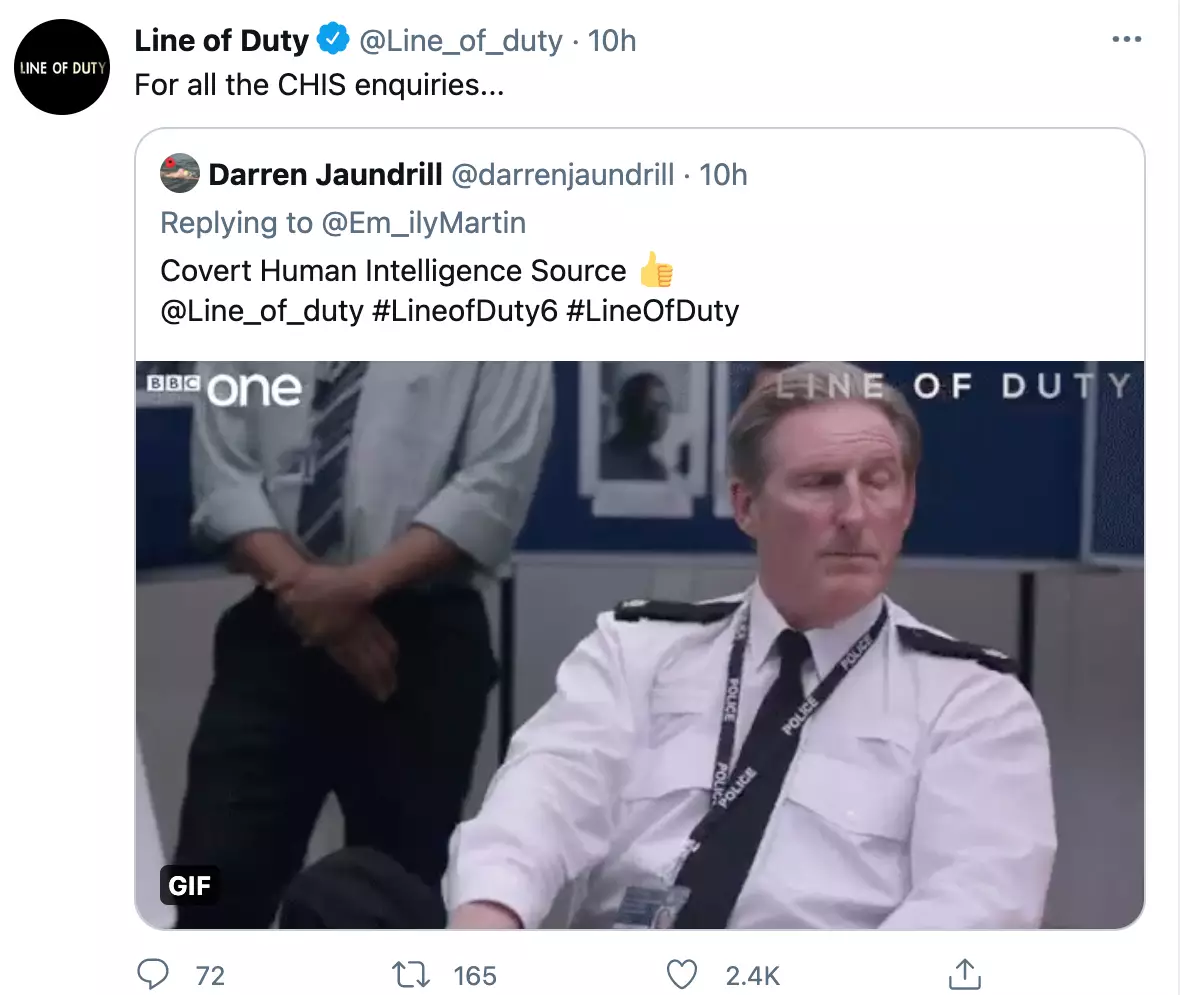 Even the Line of Duty Twitter account responded (