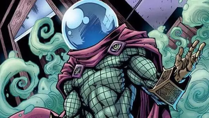 Mysterio in his traditional fishbowl helmet.
