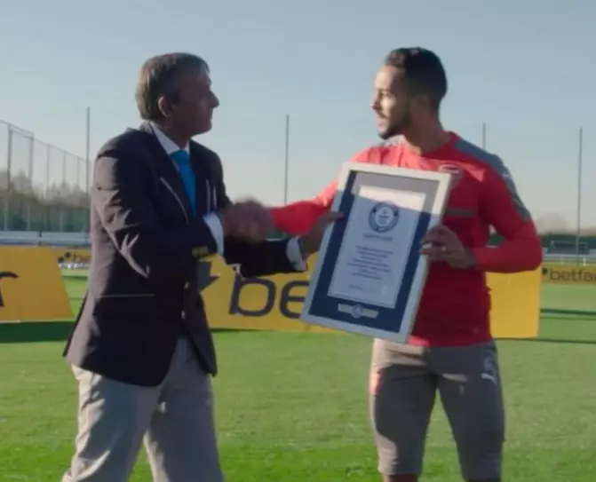 WATCH: Arsenal's Theo Walcott Become The Proud Owner of a Guinness World Record 