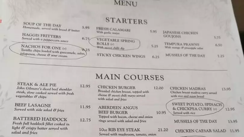 Vegan Shocked After Seeing Rude Note From Staff At Scottish Restaurant