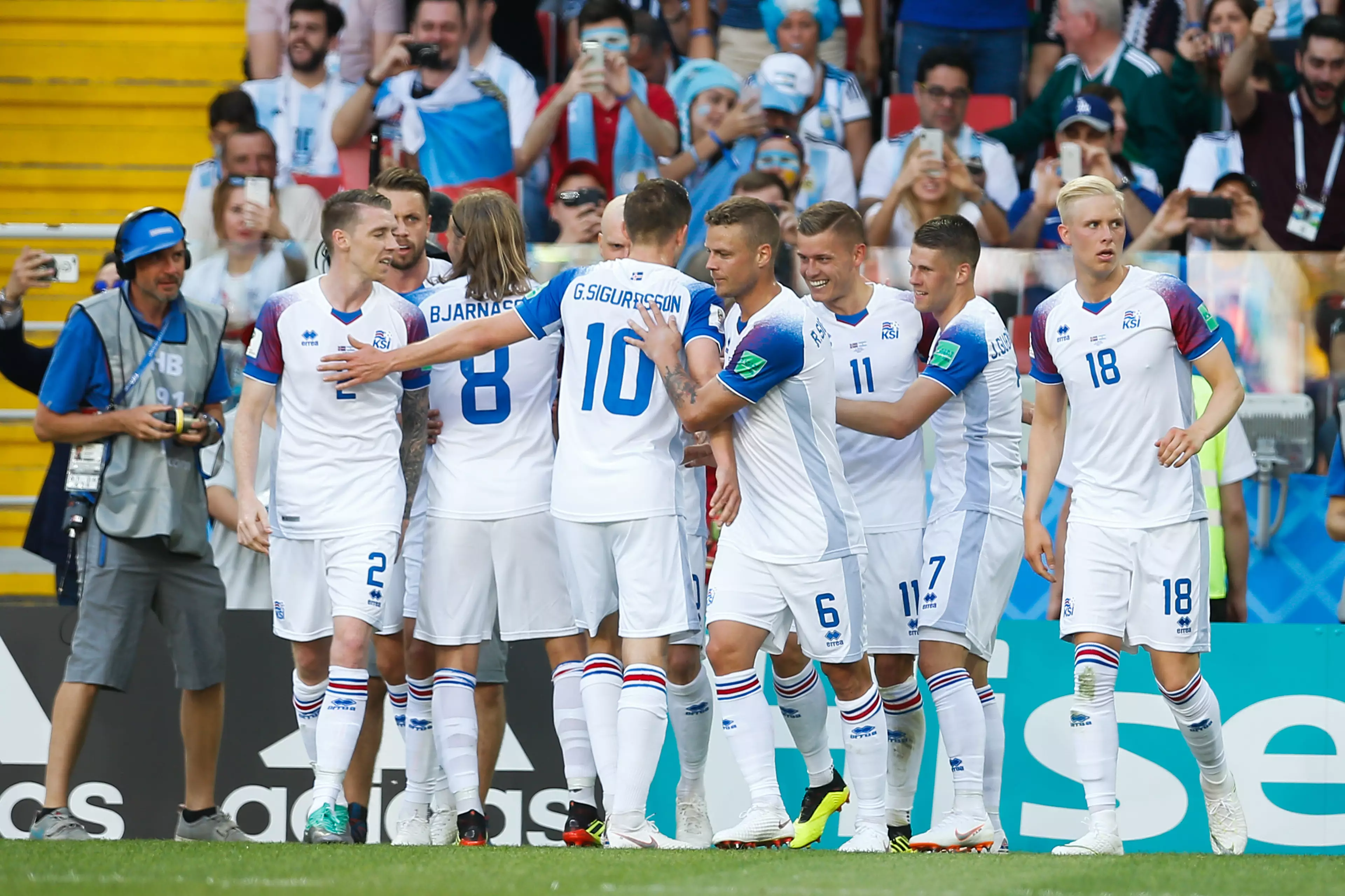 Iceland players celebrates scoring a goal. Image: PA