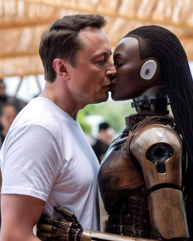 Bizarre Photo Of Elon Musk Kissing A Robot Is Leaving The Internet