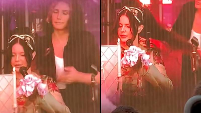 Lana del Rey在Hyde Park的舞台上完成头发，以嘲笑Glastonbury迟到