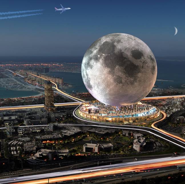 迪拜月亮将以巨大的2.74亿次月球复制品为特色。学分：Instagram/@moonworldresortsinc