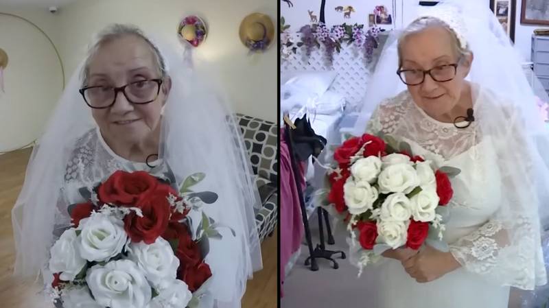 77岁的女人嫁给自己，穿着梦dream以求的婚纱