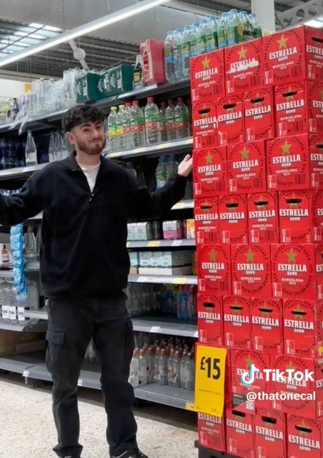 The price of a crate of beer these days is not the cheapest, so Callum 'set himself a challenge'. Credit: TikTok/ @thatonecal
