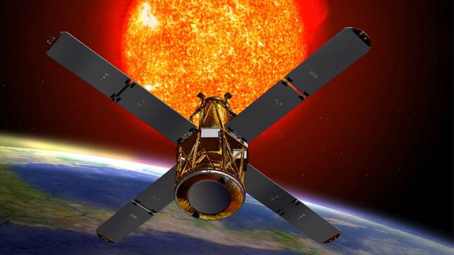 NASA的退休凝聚力拉拉蒂·拉马蒂（Reuven Reuven Reuven）高能光谱影像仪（RHESSI）预计在发射后将近21年将重新进入地球的大气层。学分：NASA