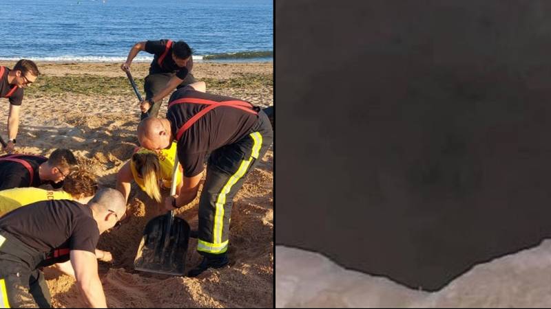 紧急服务警告海滩人不要在少年被困在沙子上几乎淹死后不要挖深孔