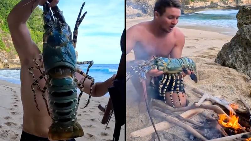 长矛渔夫在捕捉和烹饪超级罕见的两百万蓝色龙虾中的超级罕见“loading=
