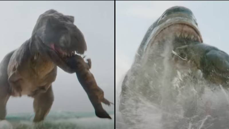 恐怖的新预告片显示了一只巨型鲨鱼接过恐龙时会发生什么