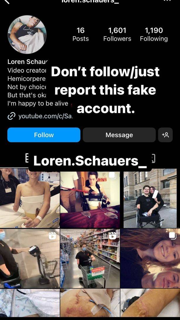 他建议他的追随者报告帐户。学分：instagram/@loren.schauers