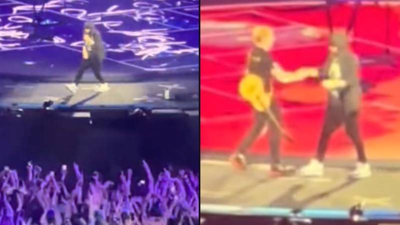 埃德·希兰（Ed Sheeran）的粉丝爆发，他将阿姆（Eminem）带到舞台上表演惊喜歌曲