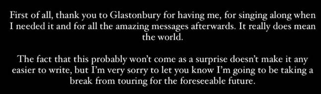刘易斯·卡帕尔迪（Lewis Capaldi）宣布在格拉斯顿伯里（Glastonbury）之后巡回演出。学分：Instagram/@lewsicapaldi“loading=