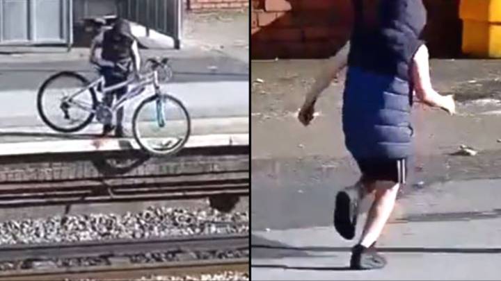 网络铁路问题警告两个孩子被震惊地拍摄，将自行车扔到火车轨道上