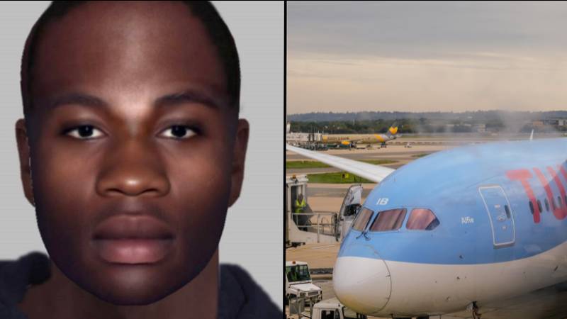 警察释放在机场的飞机底架上发现的人的图像