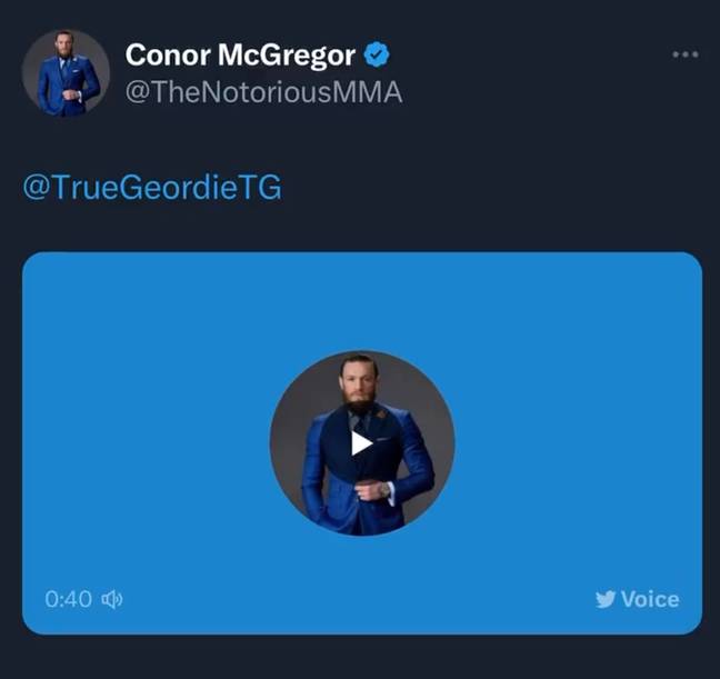 此后，语音音符已被删除。学分：Twitter/Conor McGregor