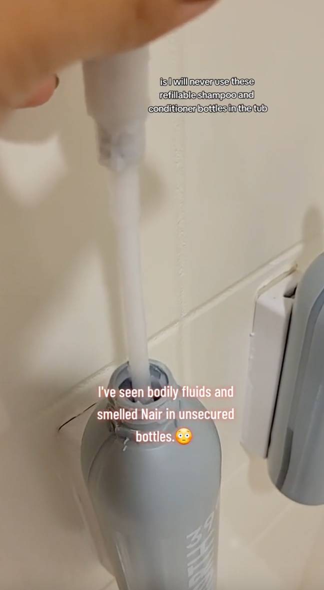 酒店经理透露她在洗发水瓶中发现了“体液”。图片来源：tiktok/@melly_creations