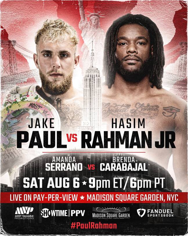 杰克·保罗（Jake Paul）vs Hasim Rahman Jr.于8月6日举行。学分：MVP/Showtime