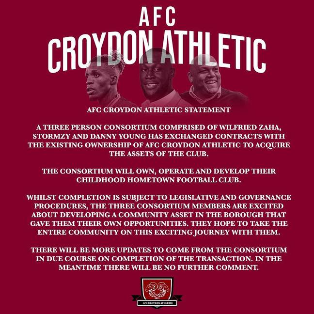 “ Vossi Bop”的Hit-Maker今天下午在他的Instagram上分享了AFC Croydon Athletic声明。图片来源：Instagram/@stormzy