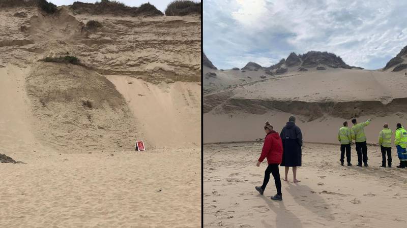 英国人警告说，在流行的海滩上，沙丘倒塌的“威胁生命”的风险