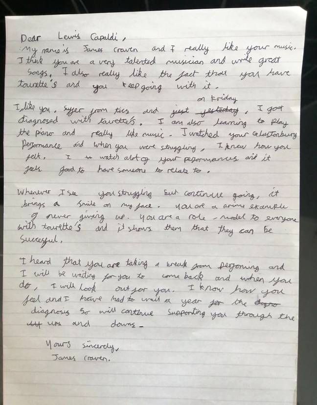 詹姆斯给刘易斯·卡帕尔迪的手写信。学分：PA