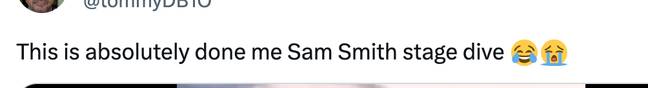 观众确信山姆·史密斯（Sam Smith）是一级潜水。信用：Twitter