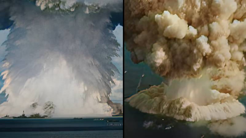 美国海军在水下核武器引爆了水下核武器，并在令人难以置信的镜头中蒸发自己的军舰“loading=