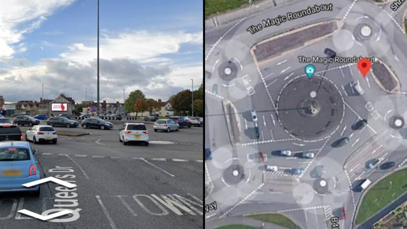 Google地图图像英国的“ 7圈”魔术环形交叉路口在彻底混乱中显示驱动程序