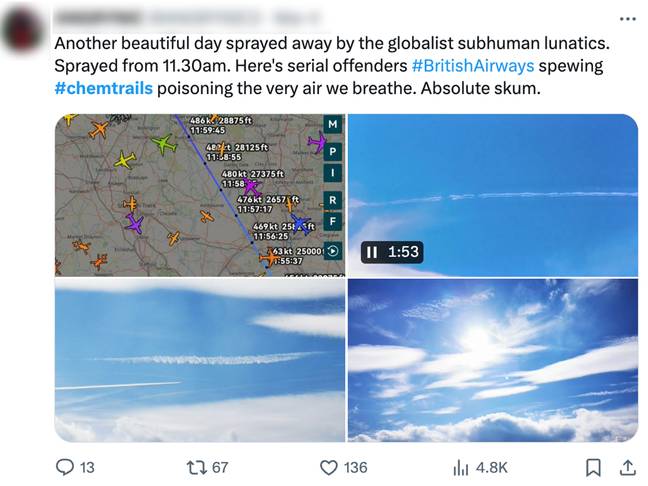 Some people believe the trails are releasing chemicals. Credit: X