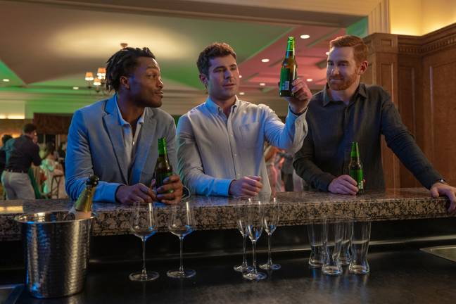 (L-R) Jermaine Fowler, Zac Efron and Andrew Santino star as three childhood best friends. Credits: Amazon Studios 