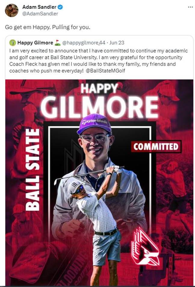 Adam Sandler Congratulates Real-Life Golfer Named Happy Gilmore