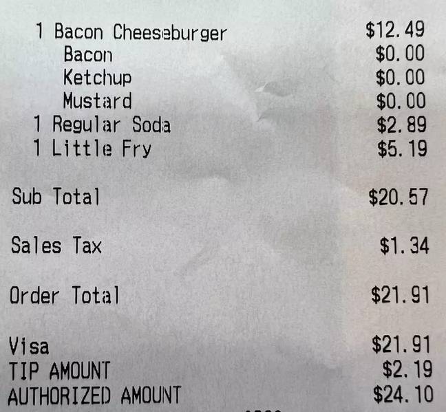 A receipt showed on social media shows just how much the burger, fries, and soda cost. Credit: X/@WallStreetSilv/Reddit