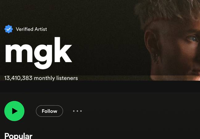 The musician now appears as 'mgk' on Spotify. Credit: Spotify