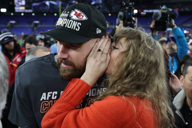 Fans are questioning what one sentence Swift uttered to Kelce could've been. Credit: Getty Images/ Patrick Smith 