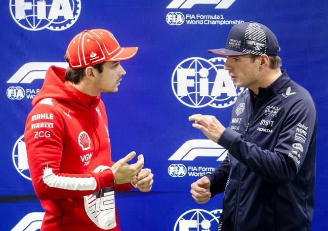 Charles Leclerc and Max Verstappen after qualifying for the Las Vegas GP (Credit: Getty)