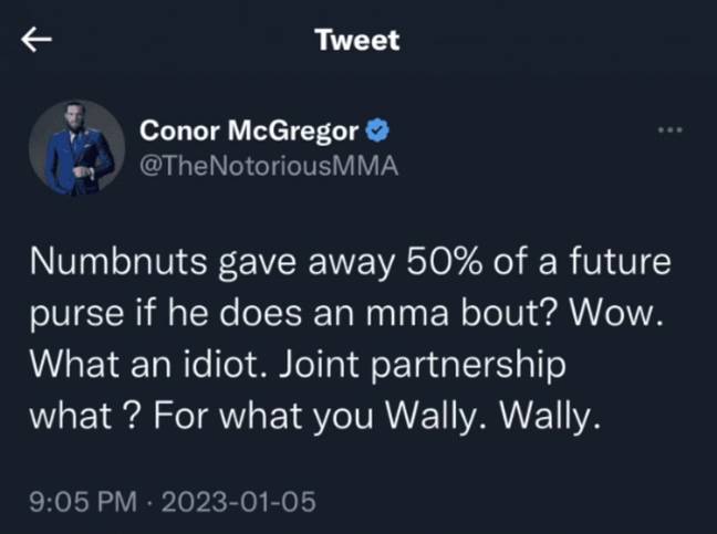 McGregor's deleted tweet. Image: Twitter