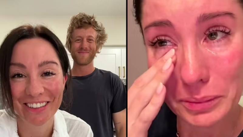 与丈夫的“爱激增”视频反应后，女人流泪