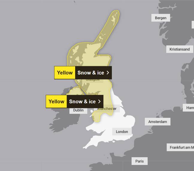 The snow bomb is set to hit the UK as early as Monday. Credit: Met Office